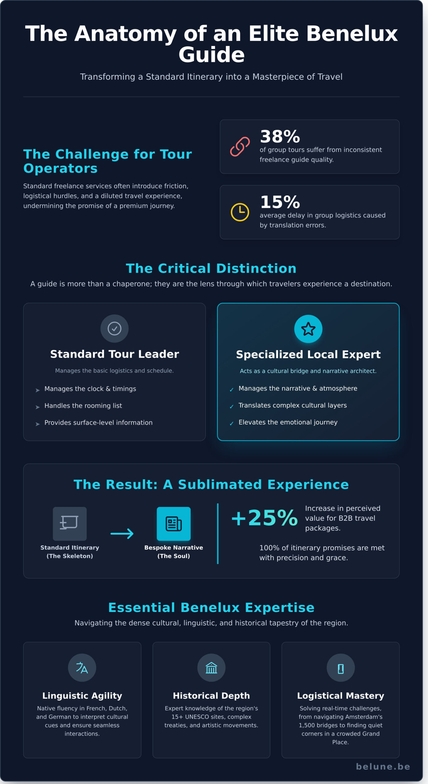 Local Guide Services in Benelux: The Art of Professional Storytelling for Groups - Infographic